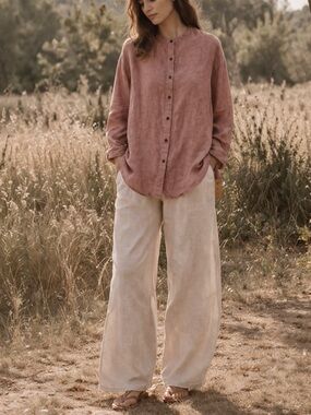 100% Linen Plant-Dyed Dusty Rose Blouse – Brand New with Tags